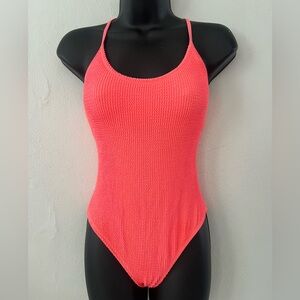 Edion Slim-Strap Textured Neon Pink One-Piece Swimsuit